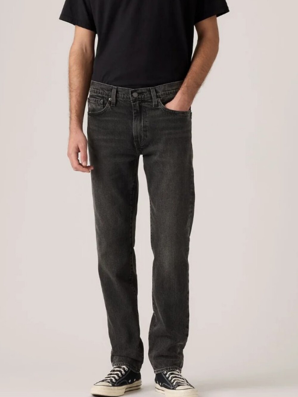 Levi's 502 Straight Jeans in Black with Yellow Patch. Classic.